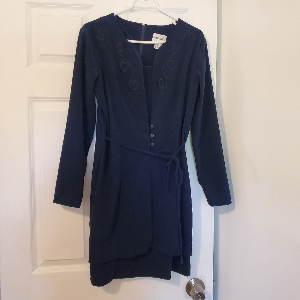 Vintage Fashion Bug Navy Blue Holiday Vintage Style Dress Velvet Feel Size 6